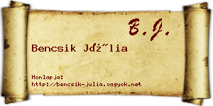 Bencsik Júlia névjegykártya